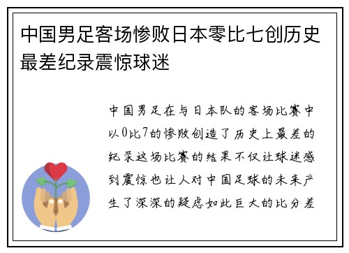中国男足客场惨败日本零比七创历史最差纪录震惊球迷 中国男足客场惨败日本零比七创历史最差纪录震惊球迷